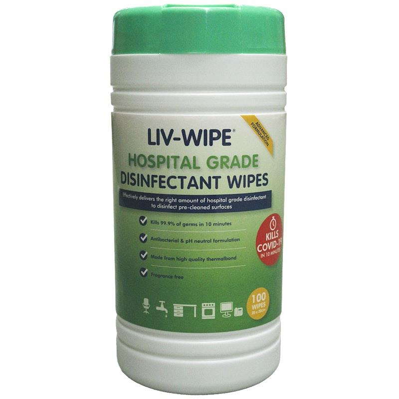 Buy LivWipe Hospital Grade Sanitiser Disinfectant 100 Wipes 1tub