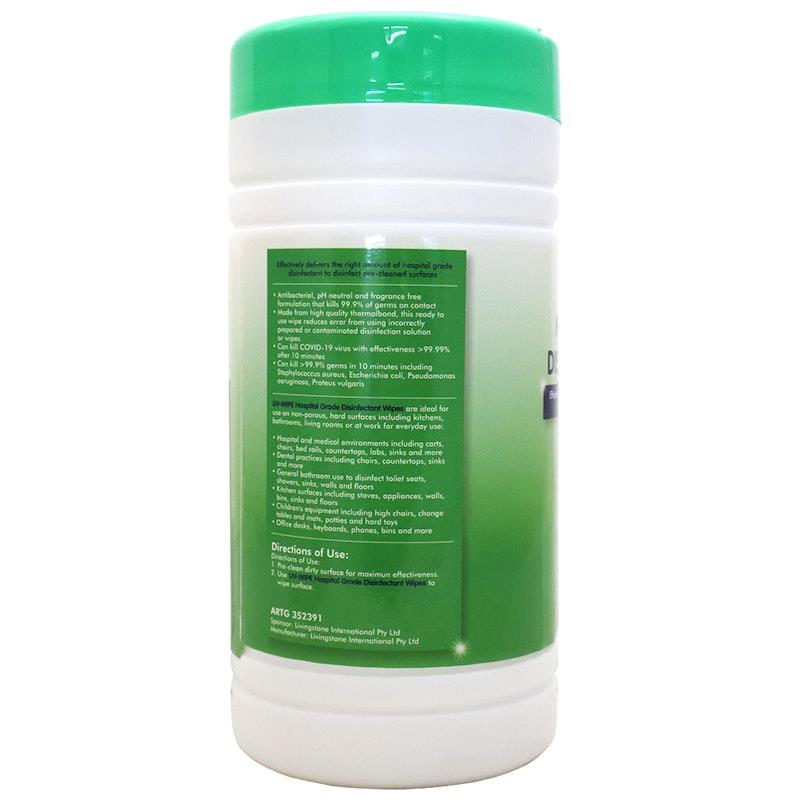 Buy LivWipe Hospital Grade Sanitiser Disinfectant 100 Wipes 1tub