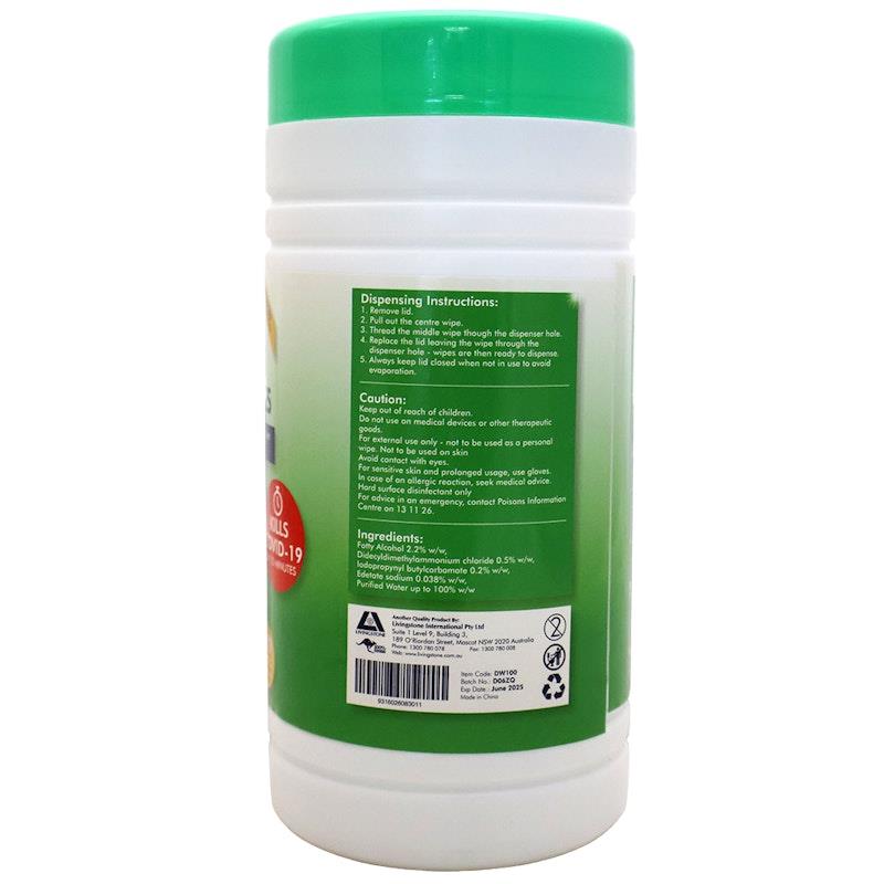 Buy LivWipe Hospital Grade Sanitiser Disinfectant 100 Wipes 1tub