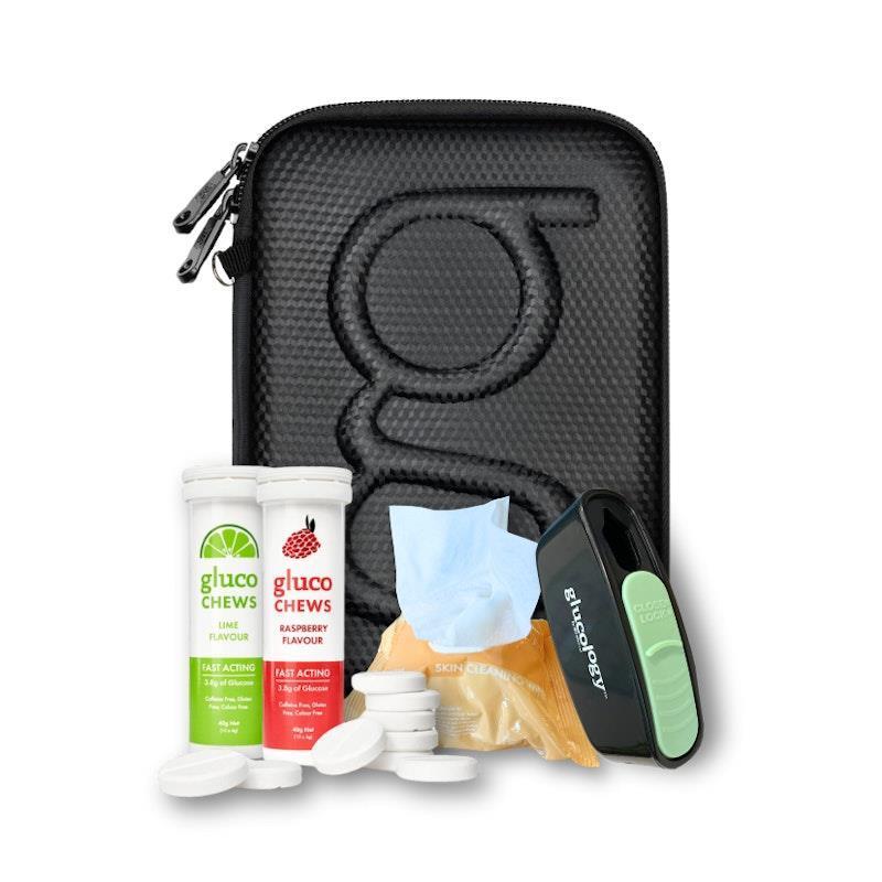 Glucology Classic Black Case + 2 Tubes of Glucochews + 1 Sharps Bin + 1 x 20 Pack Wipes Bundle product image
