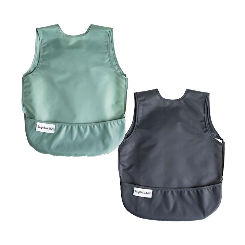 Tiny Twinkle Mess Proof Apron Bib 2 Pack - Sage, Charcoal Large product image