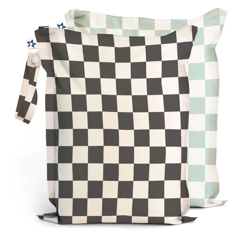 Tiny Twinkle Mess Proof Wet Bag 2 Pack Black & Sage Checkers