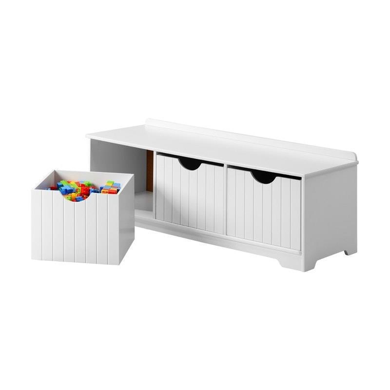 Oikiture Kids Toy Box Chest Storage Box Children Room Organiser Seating Bench White