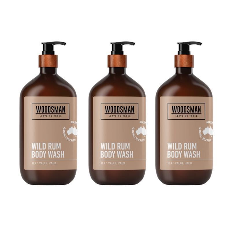 Woodsman Wild Rum Body Wash 1L 3 Pack