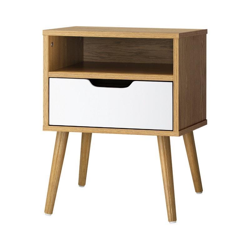 Oikiture Bedside Table Drawers Side Tables Nightstand Trendy Furniture Cabinet Natural & White product image