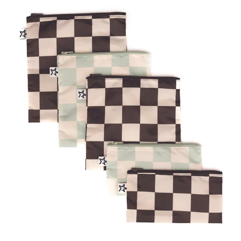 Tiny Twinkle Mess Proof Snack Bag 5 Pack Black & Sage Checkers