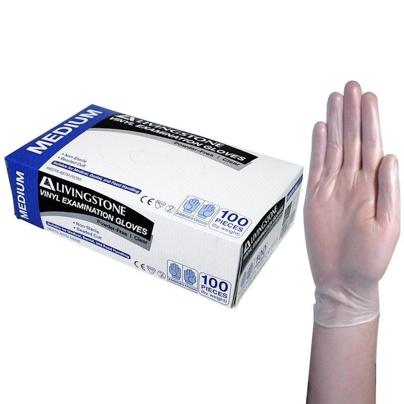 Livingstone Vinyl Examination Gloves ASTM Powder Free Medium 100 Pieces/Box product image