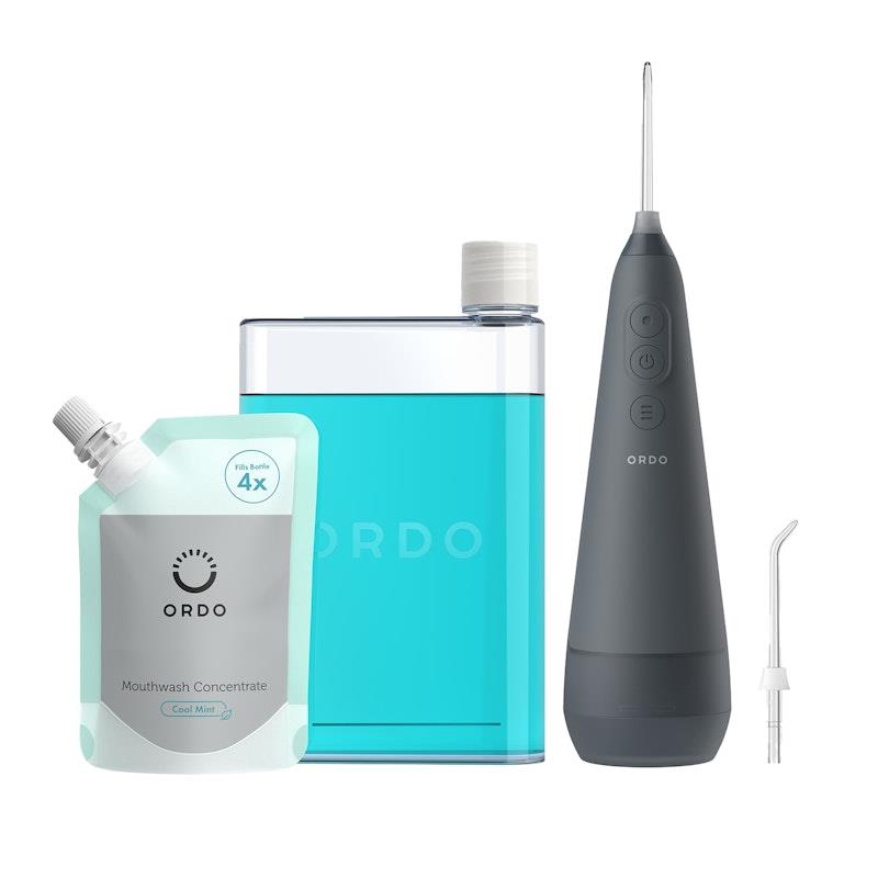 ORDO Hydro Sonic Water Flosser - Charcoal Grey & Reusable Mouthwash Bottle & Concentrate Bundle product image