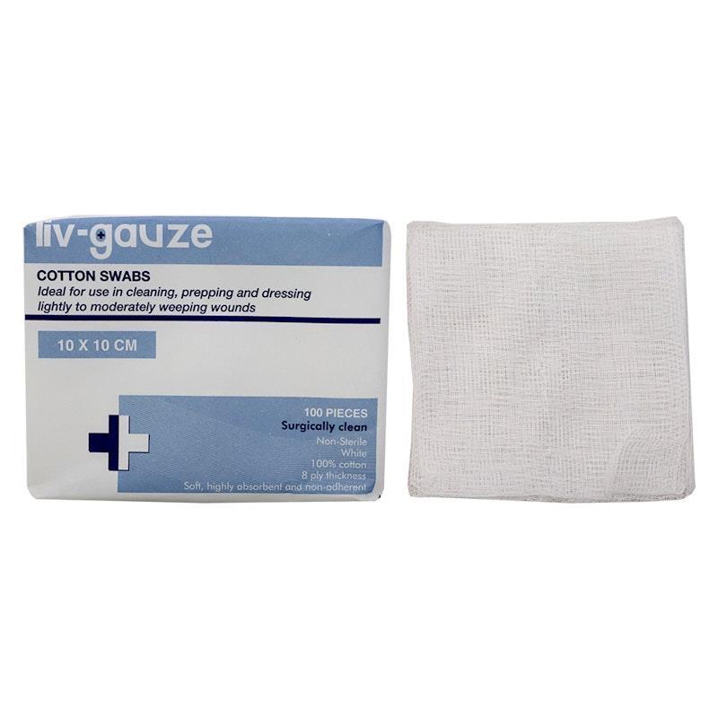 Livingstone Gauze Swabs 8 ply Cotton Non-Sterile 10 x 10 cm 100 Pieces/Box product image