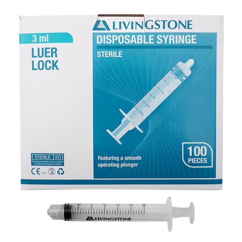 Livingstone Syringe Luer Lock Tip 3ml 100 Pieces/Box