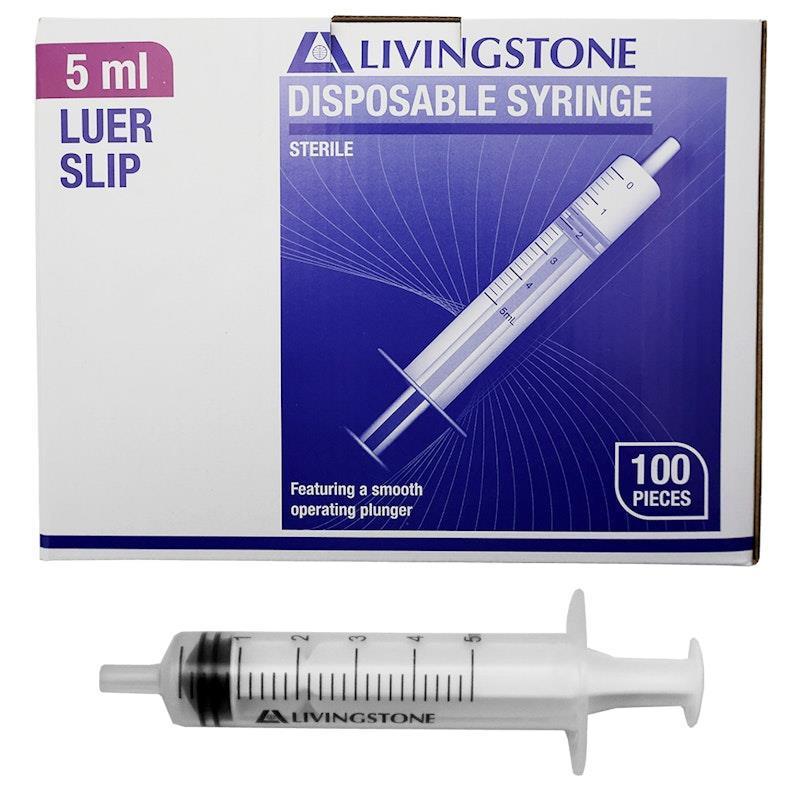 Livingstone Syringe Luer Slip Tip White Plunger 5ml 100 Pieces/Box