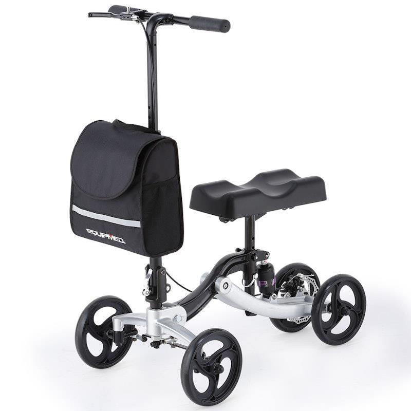 Equipmed Knee Scooter Walker With Disc Break & Suspension Bag Silver product image