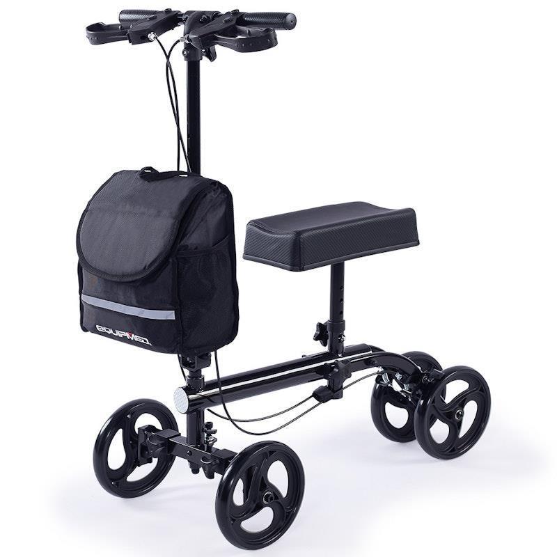 Equipmed Knee Scooter Walker With Dual Brakes & Bag Black
