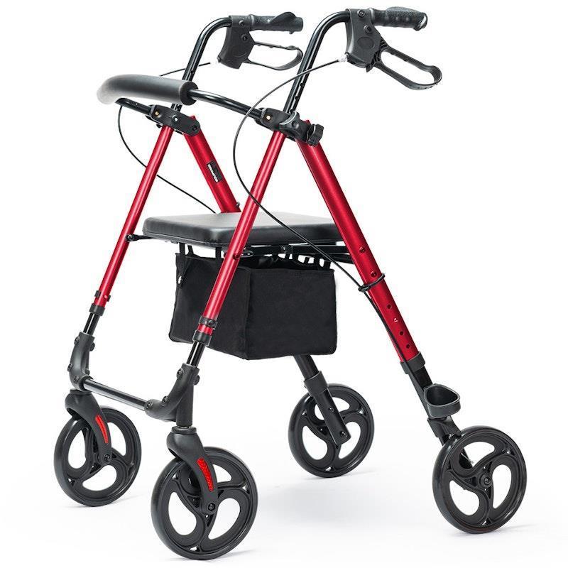 Equipmed 4 Wheel Lightweight Rollator Walker Red
