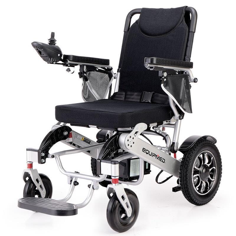 Equipmed Power Electric Wheelchair, Airline Approved Wheel Chair, Lightweight, Folding, Long Range, Lithium Batteries Black & Silver