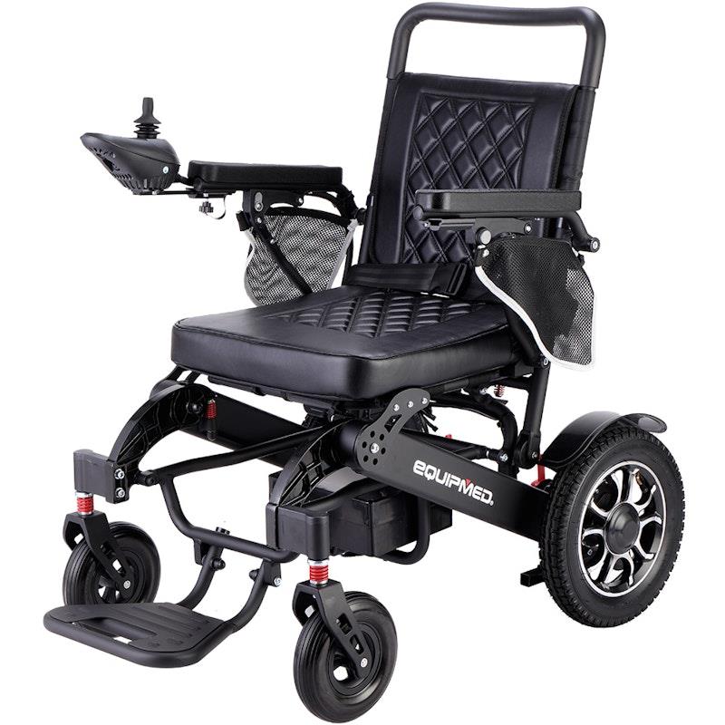 Equipmed Electric Folding Wheelchair Longrange Aluminium Frame Black