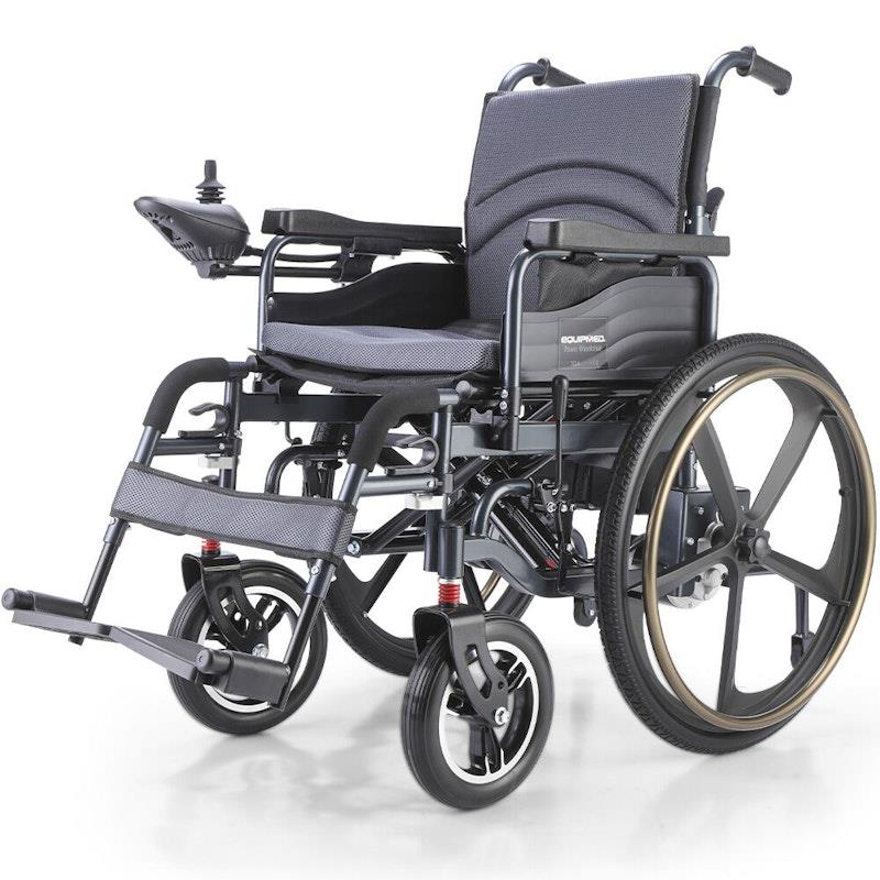 Equipmed Electric Wheelchair Folding Long Range 24" Rear Wheels Black
