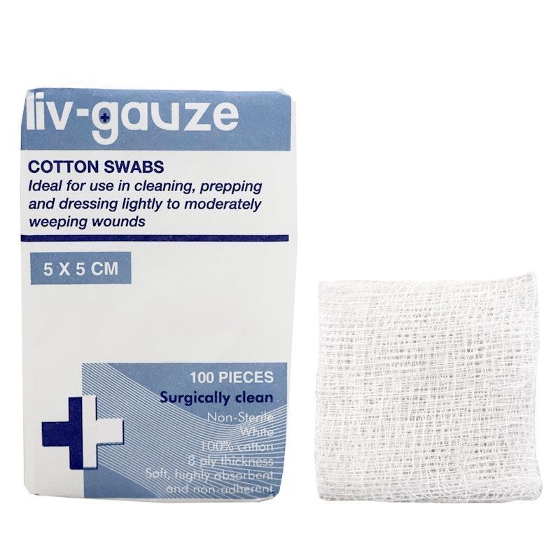 Livingstone Gauze Swabs 8 Ply Cotton Non-Sterile 5x5cm 100 Pieces/Box product image