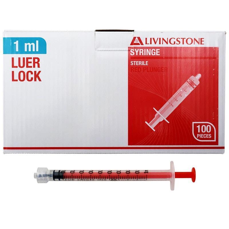 Livingstone Syringe Luer Lock Tip Red Plunger Sterile 1ml 100 Pieces/Box product image