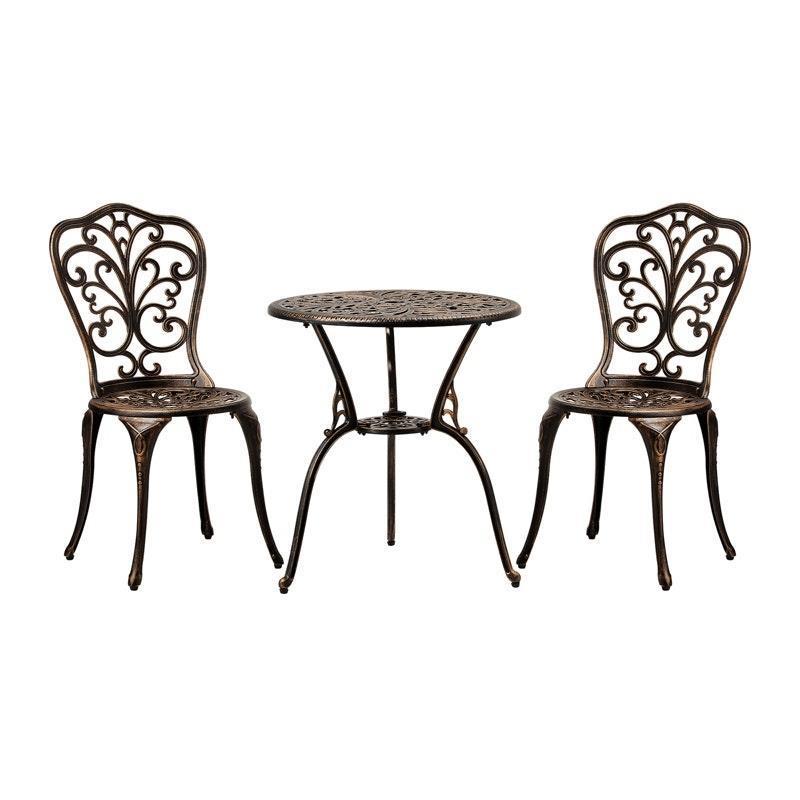Livsip Bistro Furniture Setting 3 Piece Chairs Table Patio Indoor/Outdoor Set Bronze product image