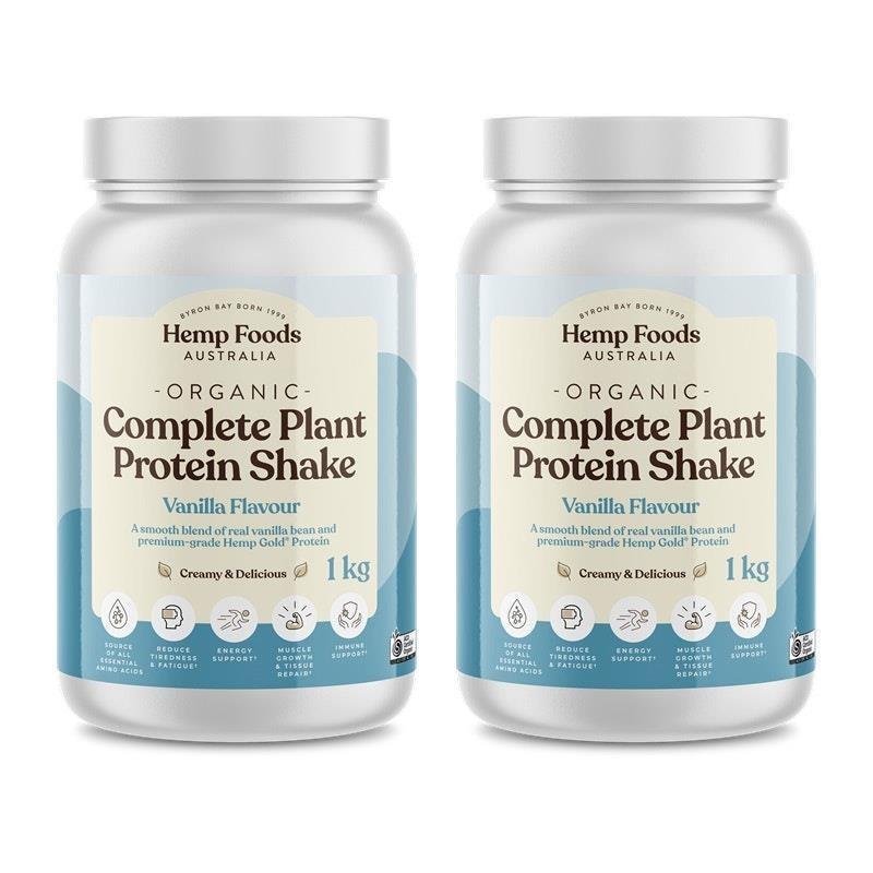 Hemp Foods Australia Complete Plant Protein Shake Vanilla Bundle 1kg Tubs Twin Pack product image