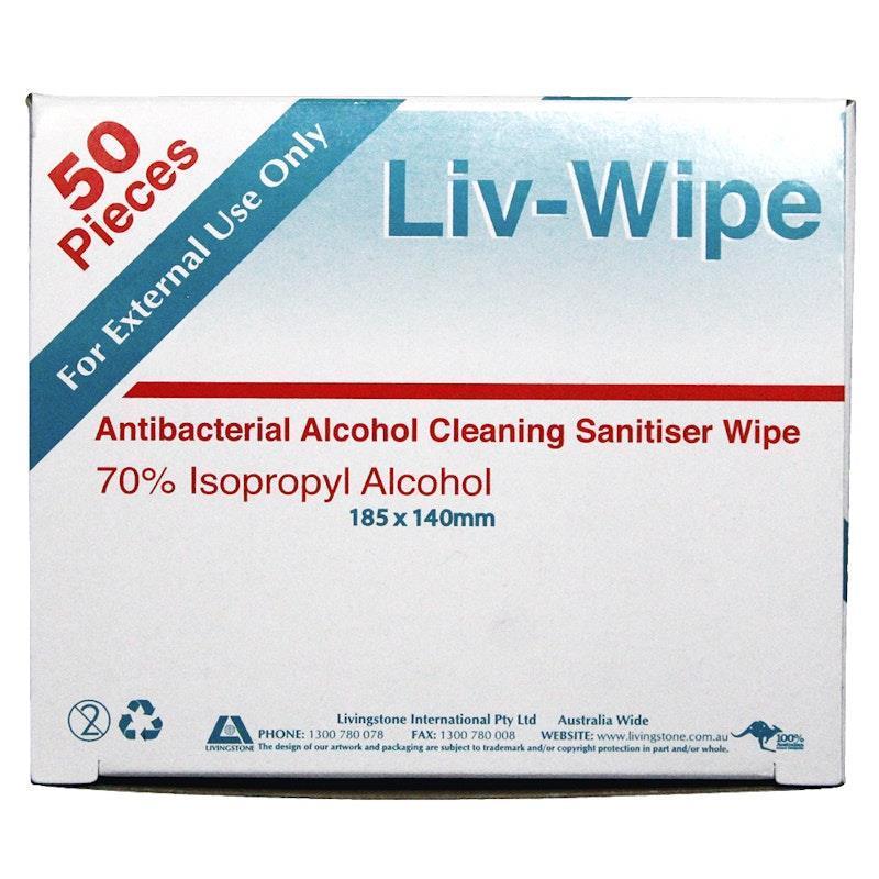 Liv-Wipe Antibacterial 70% Alcohol Cleaning Wipe 18.5 x 14cm 50 Pieces/Box product image