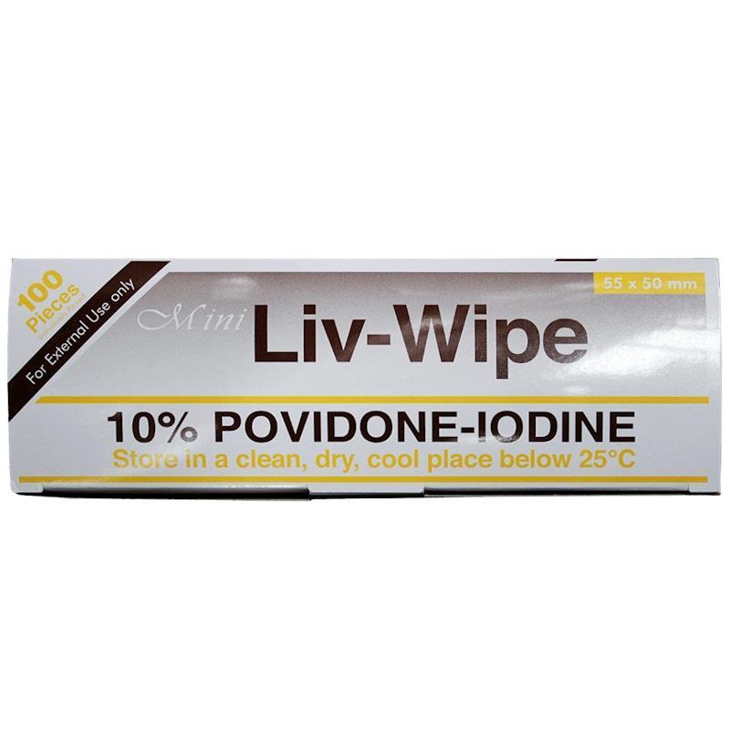 Liv-Wipe Mini 10% Povidone Iodine Wipes 55 x 50mm 100 Pieces/Box product image