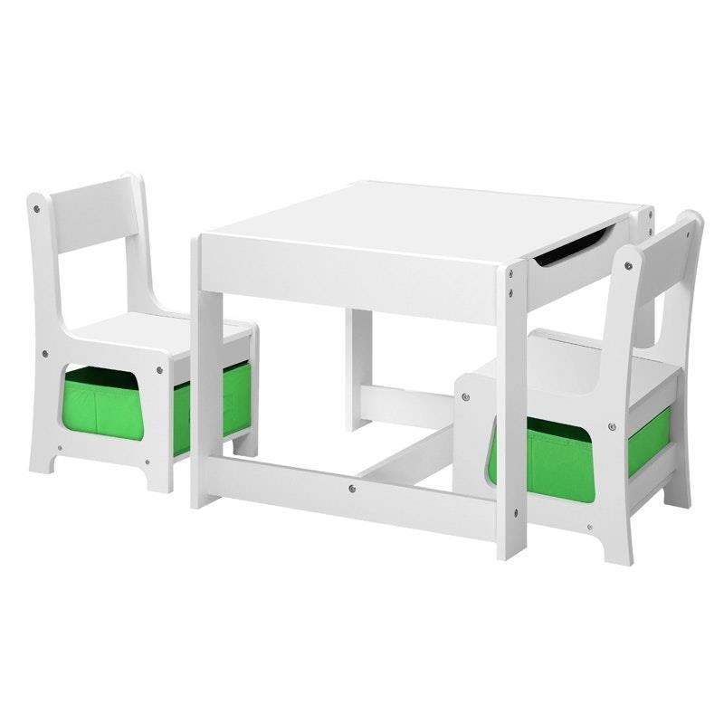 Oikiture Kids Table and Chair Set Storage Box Toys Wooden Play Activity Desk Green & White product image