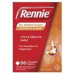 Rennie No Added Sugar Orange 96 Tablets