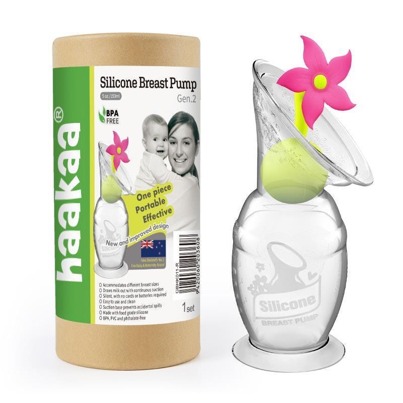 Haakaa 150ml Silicone Breast Pump & Flower Stopper Pack Pink product image
