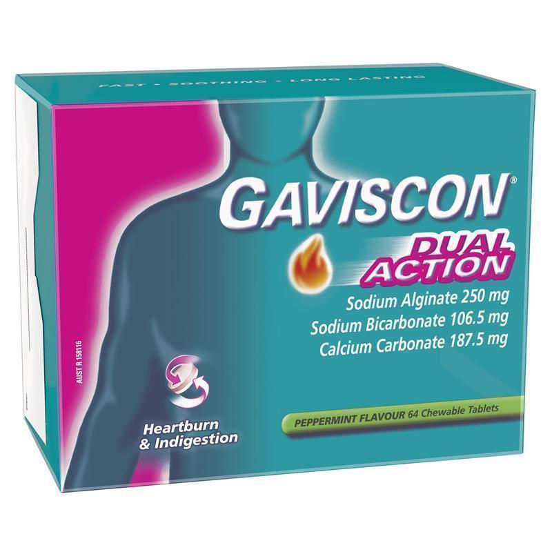 Gaviscon Dual Action Peppermint 64 Chewable Tablets product image