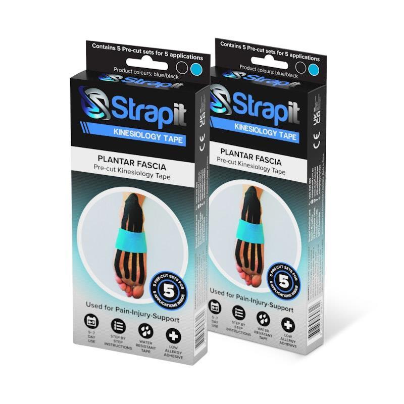 Strapit Plantar Fascia Precut Kinesiology Tape - BLACK/BLUE - Box of 5 2 Pack