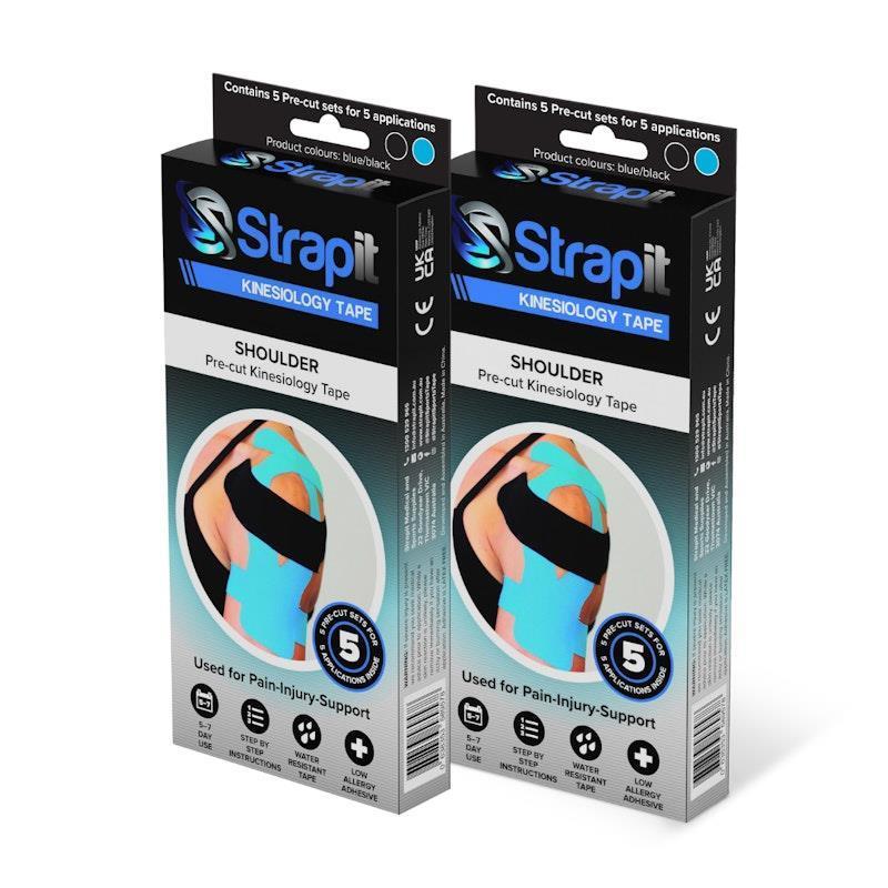 Strapit Shoulder Precut Kinesiology Tape - BLACK/BLUE - Box of 5 2 Pack product image