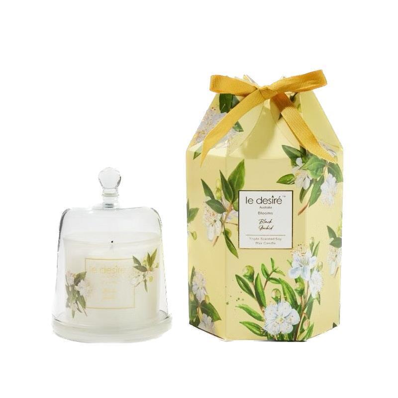 Le Desire Black Orchid - Blooms Soy Candle with Glass Cloche 120g