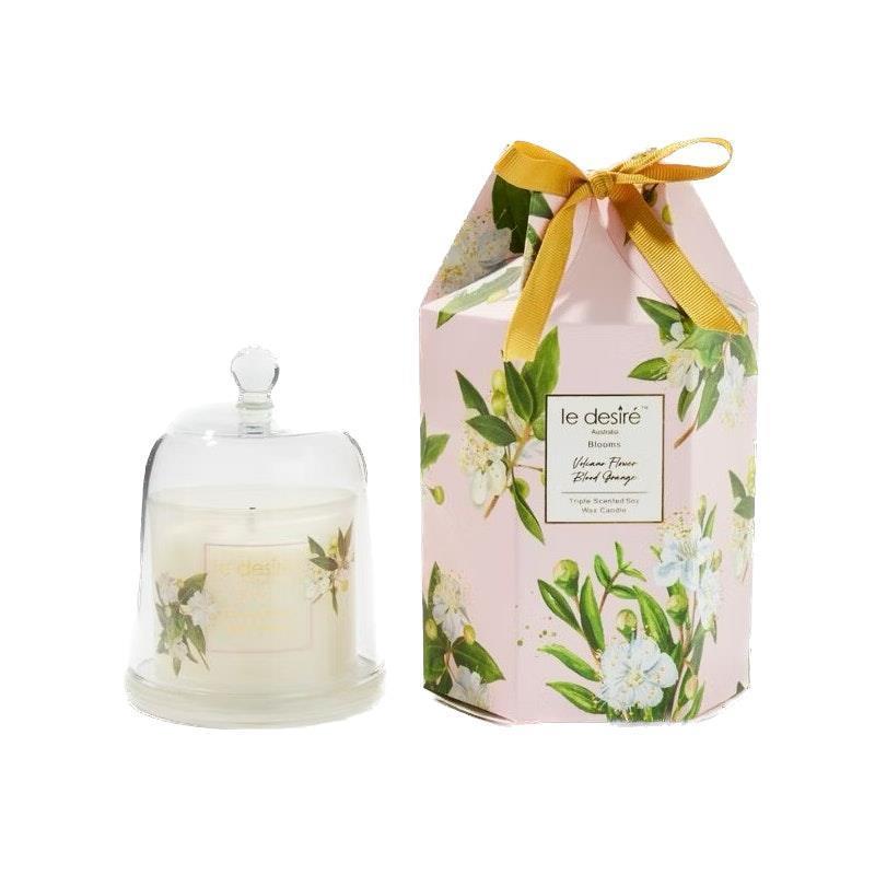 Le Desire Volcano Flower Blood Orange - Blooms Soy Candle with Glass Cloche 120g