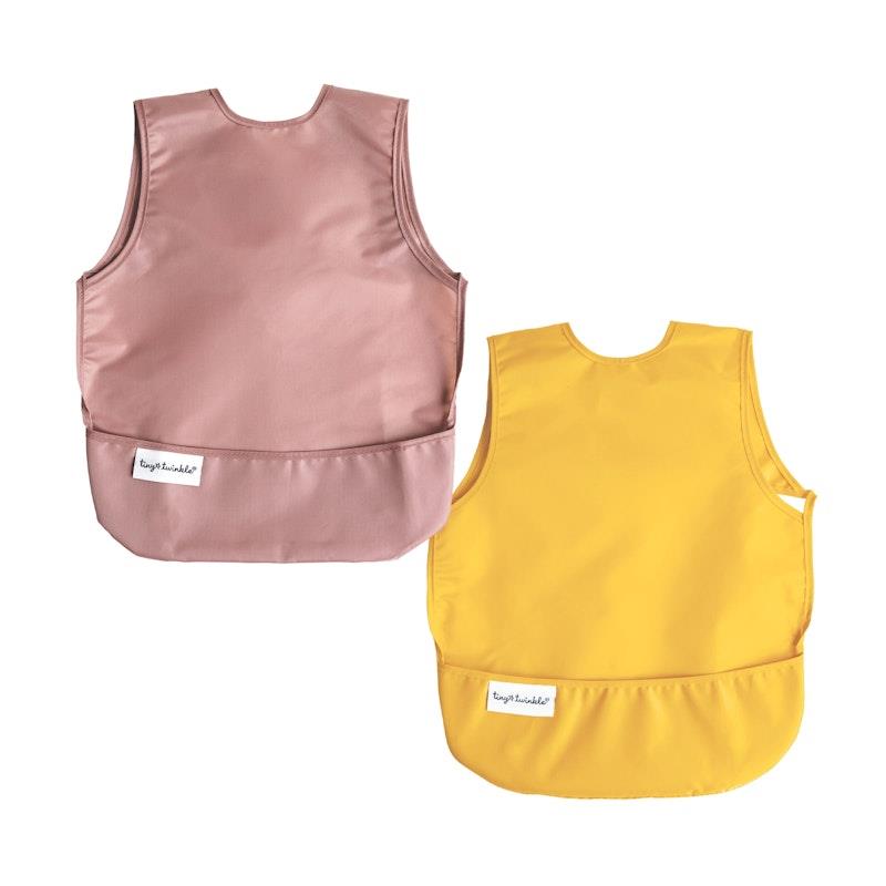 Tiny Twinkle - Mess - Proof Apron Bib 2 Pack - Taupe & Dandelion Small (6-24M)