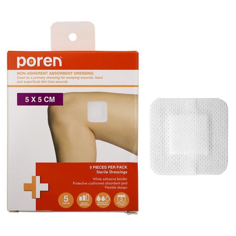 Poren Non-Adherent Absorbent Dressing Sterile 5 x 5cm 5Pack product image