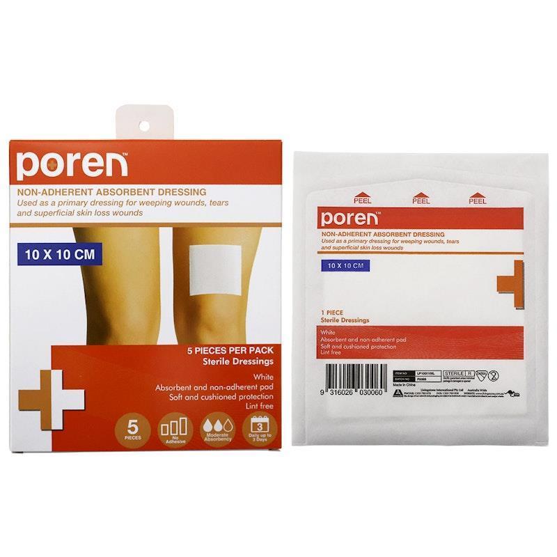 Poren Non-Adherent Absorbent Dressing Sterile 10 x 10cm 5Pack
