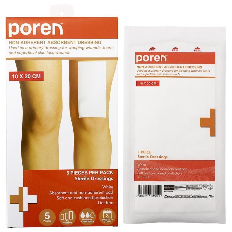 Poren Non-Adherent Absorbent Dressing Sterile 10 x 20cm 5Pack product image