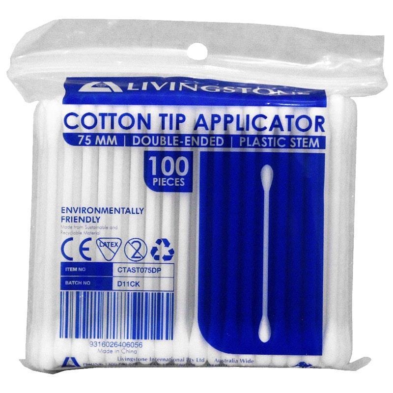 Livingstone Cotton Tip Applicator Double Tipped Plastic Stem 7.5cm 100 Pieces/Pack product image