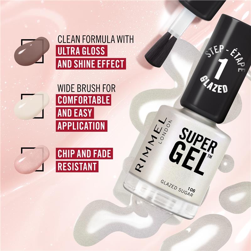 Rimmel Super Gel Nagellack – 105 Pink Glazed, 12 Ml, Mattes Finish, Ohne UV-Lampe