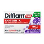 Difflam Plus Triple Action Blackcurrant 32 Lozenges