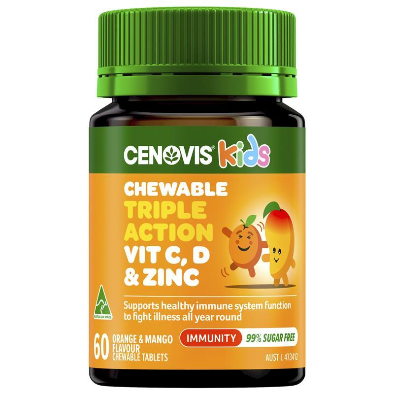 Cenovis Kids Chewable Triple Action C D & Zinc 60 Tablets