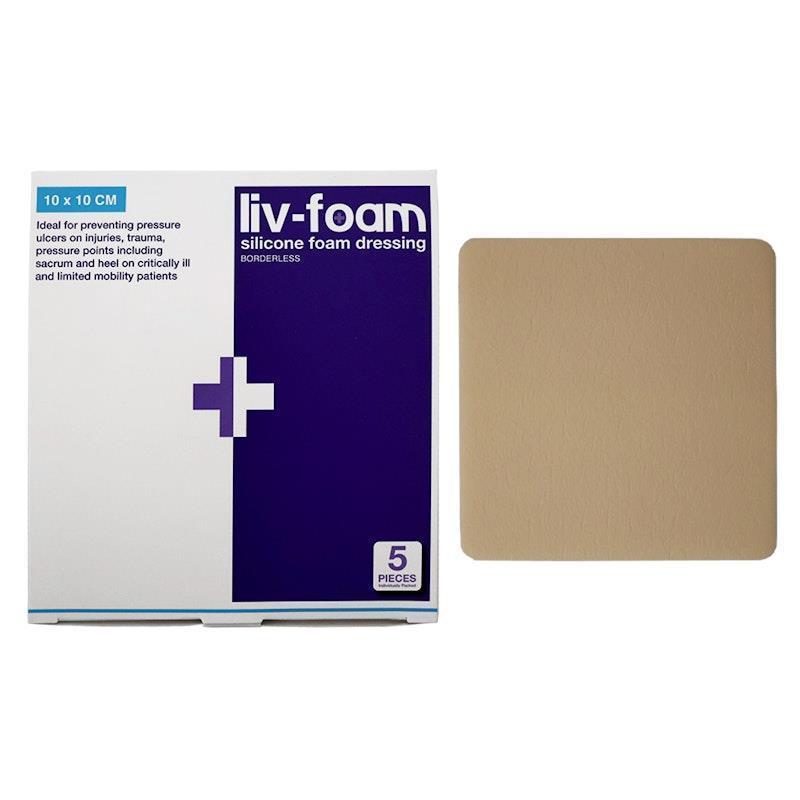Livingstone Liv-Foam Silicone Foam Dressing Borderless Adhesive 10 x 10cm 5 Pieces/Box