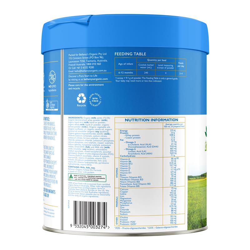 Buy Bellamys Step 2 Follow-On Formula 800g online at Chemist Warehouse