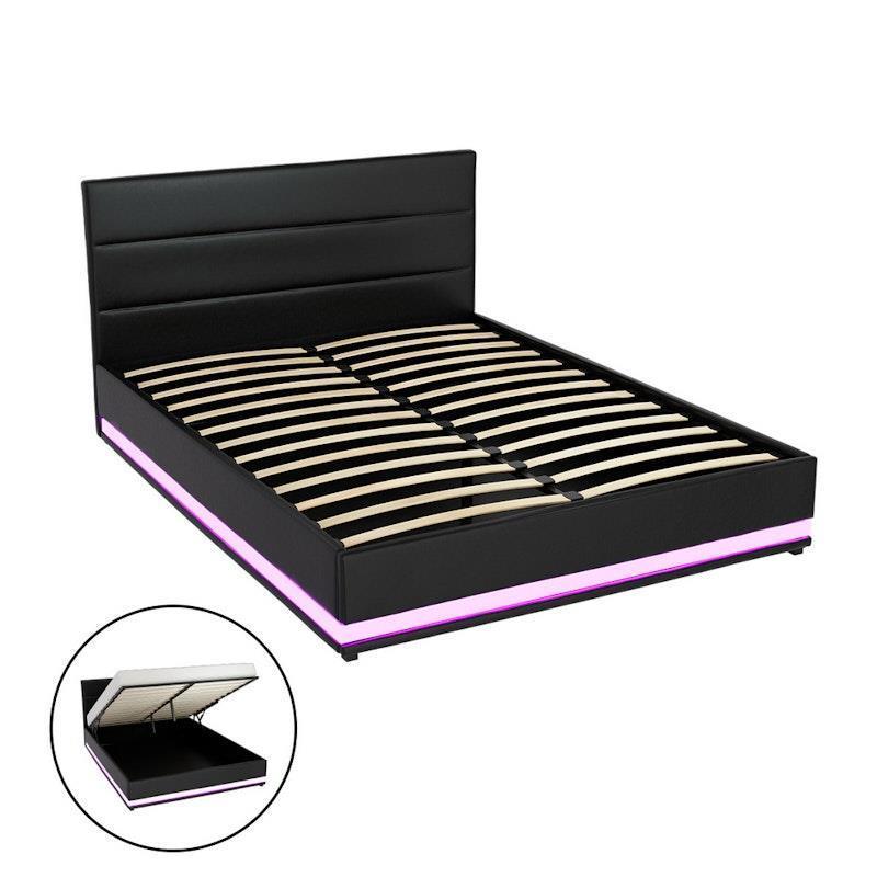 Artiss Bed Frame Queen Size LED Gas Lift LUMI Black