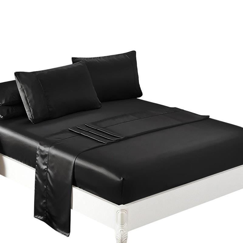 DreamZ Ultra Soft Art Silk Satin Sheet Set with Pillowcase in Black Queen