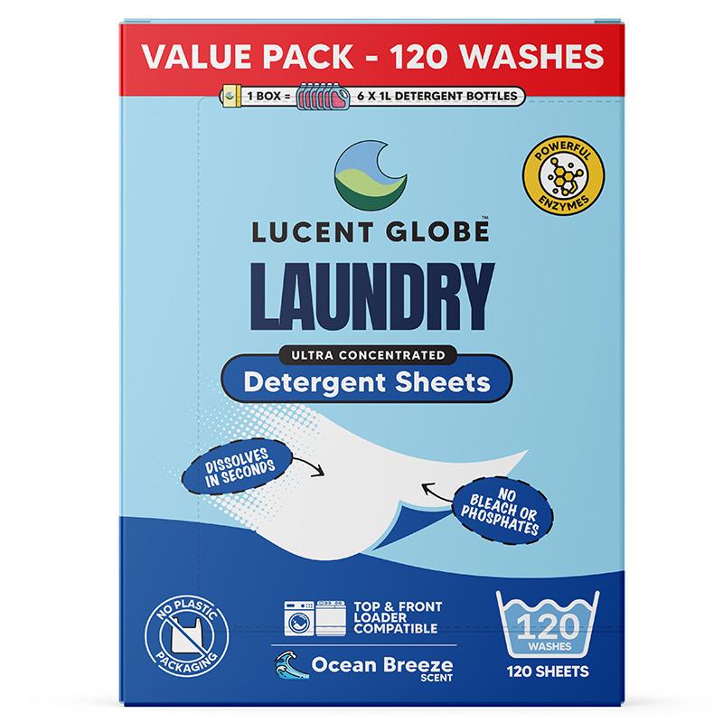 Lucent Globe Laundry Detergent Sheets Ocean Breeze 120 Sheets