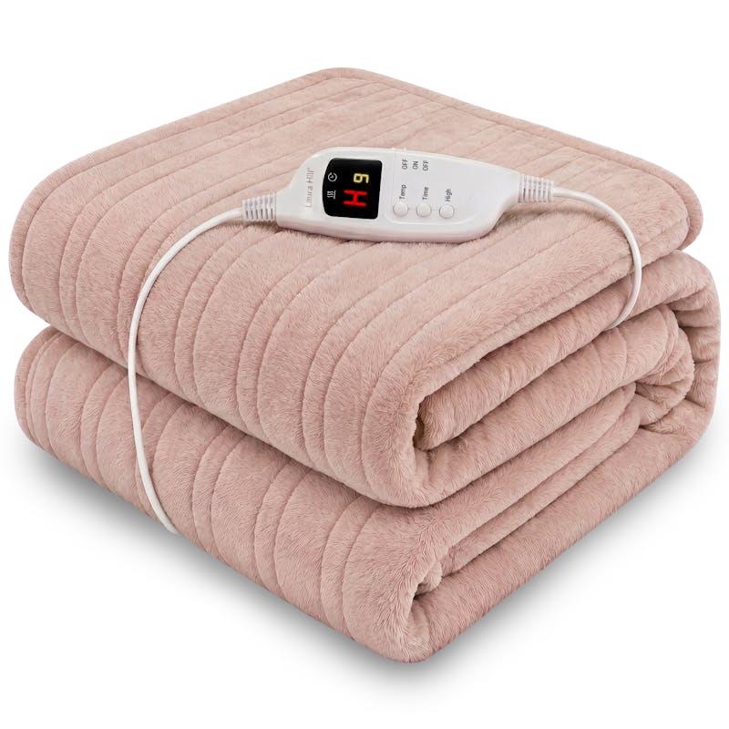Laura Hill Heated Electric Blanket Throw Rug Coral Warm Fleece Pink