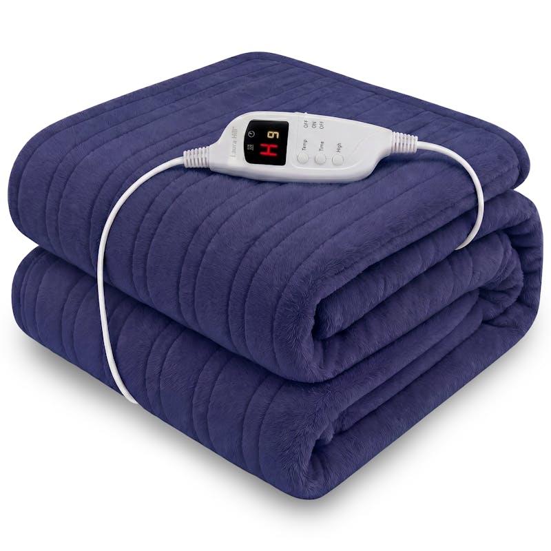Laura Hill Heated Electric Blanket Throw Rug Coral Warm Fleece Winter Blue